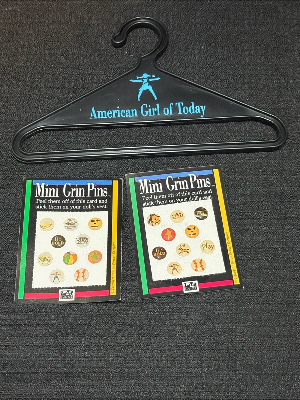 VTG 1995 American Girl "Mini Grin Pins" puffy sticker sheets & 1 hanger